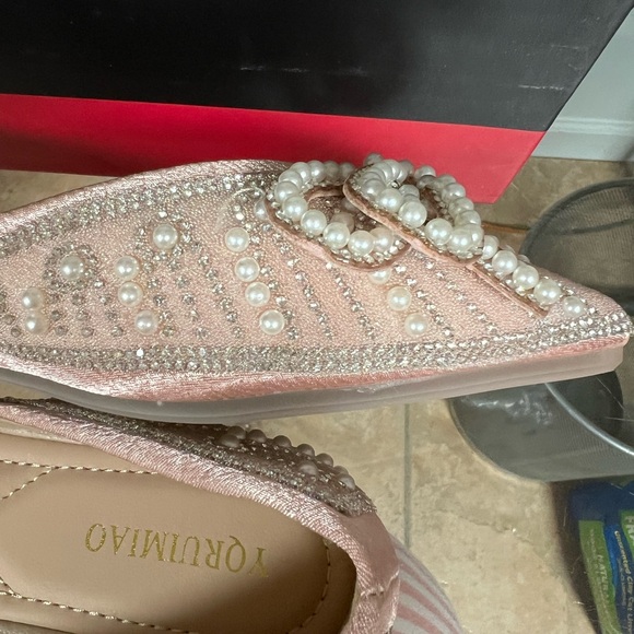 Elegant Pink pearl bow Flat shoes - Picture 2 of 7